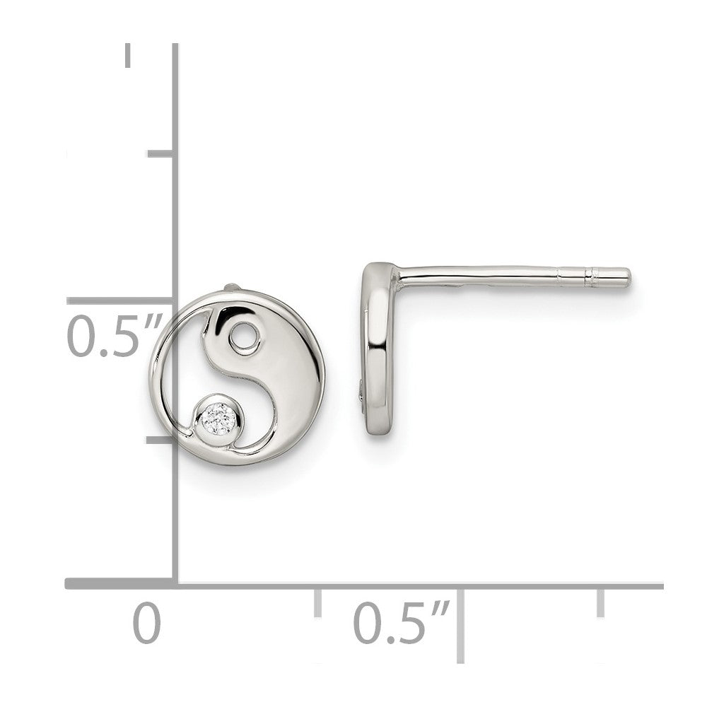 Sterling Silver Polished Cz Yin Yang Post Earrings