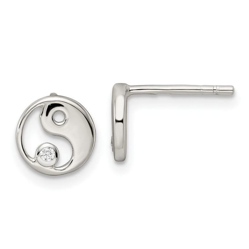 Sterling Silver Polished Cz Yin Yang Post Earrings