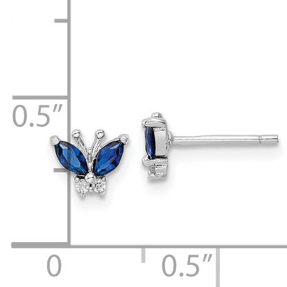 Sterling Silver Rhodium-Plated Blue & White Cz Butterfly Post Earrings