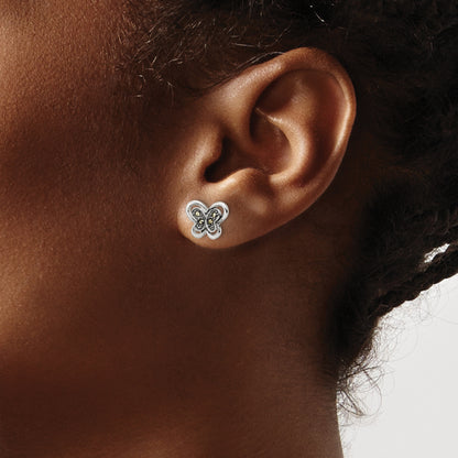 Sterling Silver Antiqued Marcasite Butterfly Post Earrings