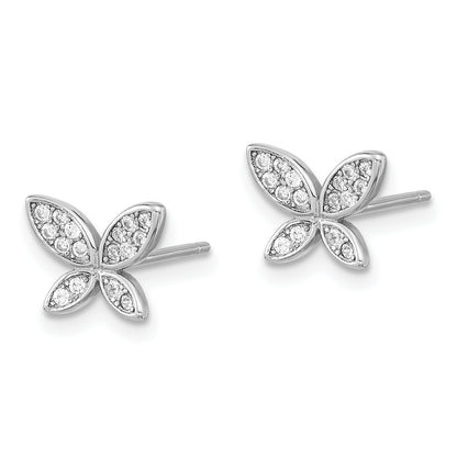 Sterling Silver Rhodium-Plated Cz Butterfly Post Earrings