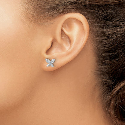 Sterling Silver Rhodium-Plated Cz Butterfly Post Earrings