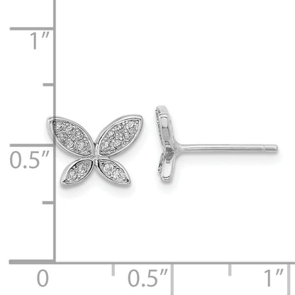 Sterling Silver Rhodium-Plated Cz Butterfly Post Earrings