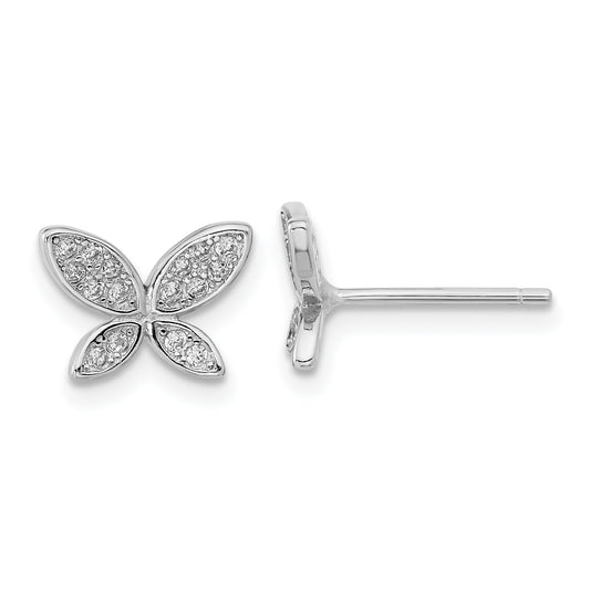 Sterling Silver Rhodium-Plated Cz Butterfly Post Earrings