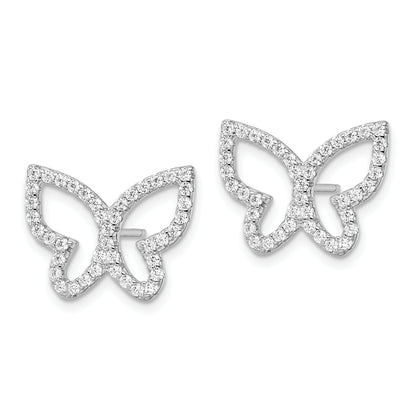 Sterling Silver Rhodium-Plated Polished Cz Open Butterfly Post Earrings