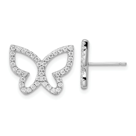 Sterling Silver Rhodium-Plated Polished Cz Open Butterfly Post Earrings