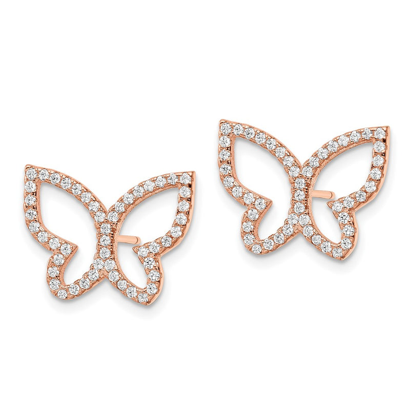 Sterling Silver Rose-Tone Cz Open Butterfly Post Earrings