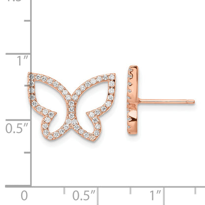 Sterling Silver Rose-Tone Cz Open Butterfly Post Earrings