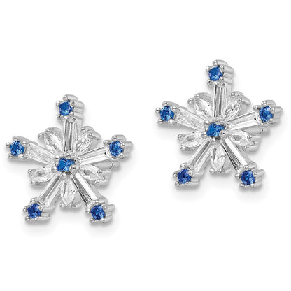 Sterling Silver Rhodium-Plated Polished Blue & White Cz Snowflake Post Earr