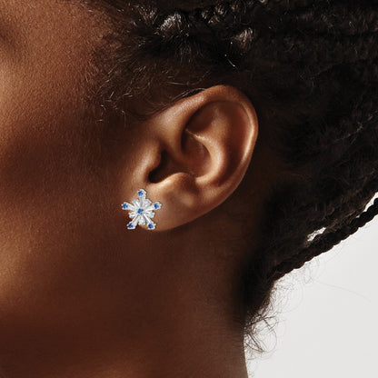Sterling Silver Rhodium-Plated Polished Blue & White Cz Snowflake Post Earr
