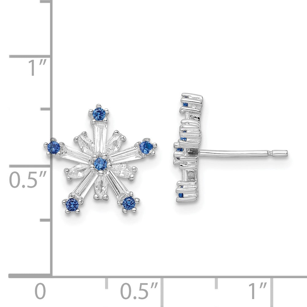 Sterling Silver Rhodium-Plated Polished Blue & White Cz Snowflake Post Earr