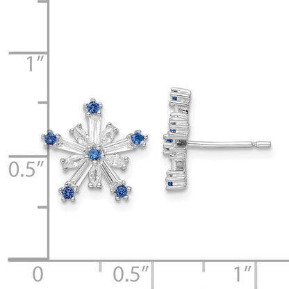 Sterling Silver Rhodium-Plated Polished Blue & White Cz Snowflake Post Earr