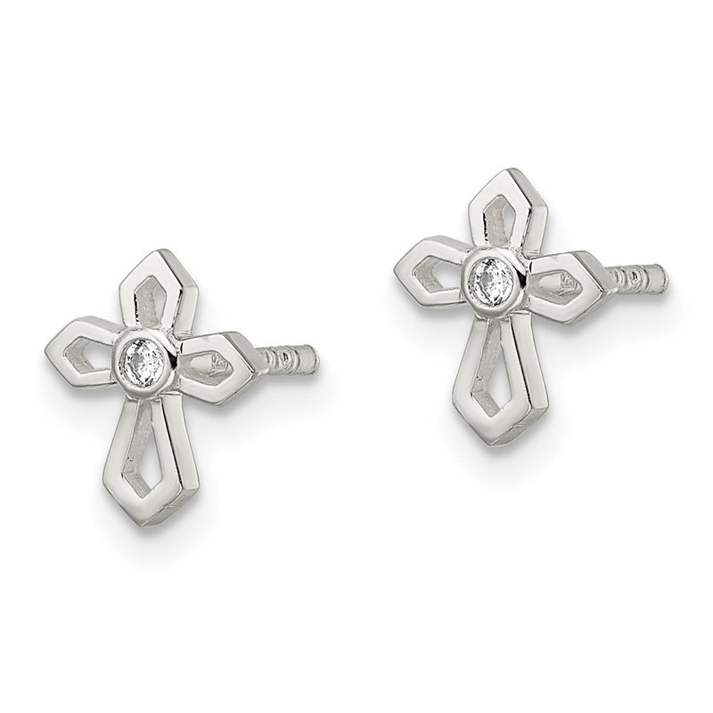 Sterling Silver Polished Cz Passion Cross Post Earrings