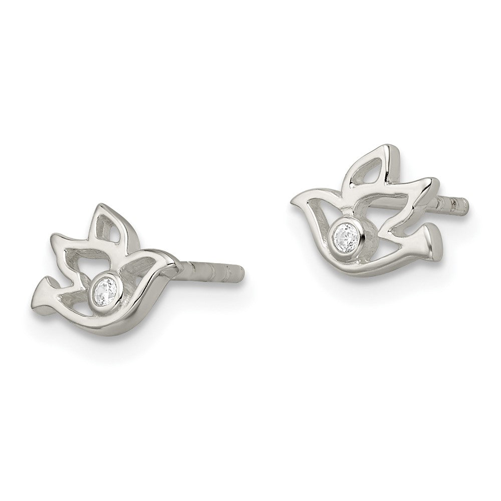 Sterling Silver Polished Cz Dove Post Earrings