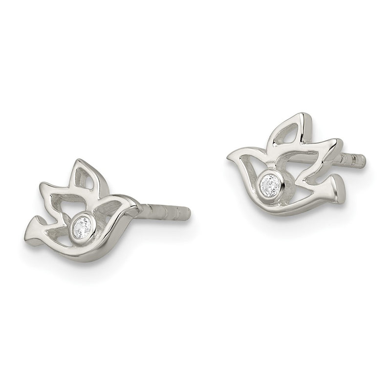 Sterling Silver Polished Cz Dove Post Earrings