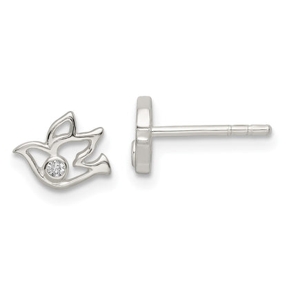 Sterling Silver Polished Cz Dove Post Earrings