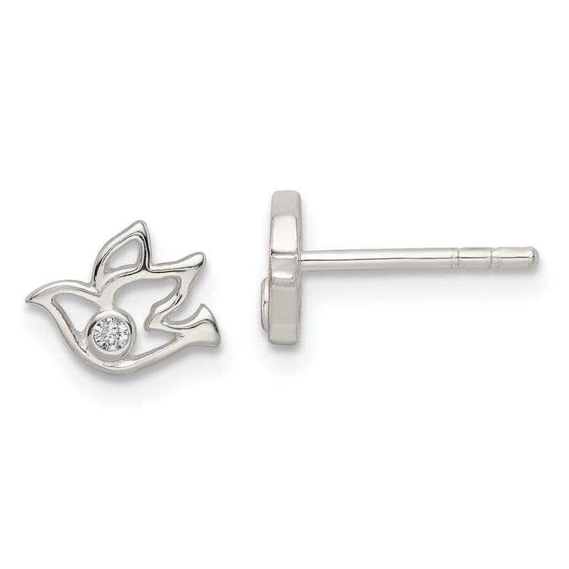 Sterling Silver Polished Cz Dove Post Earrings
