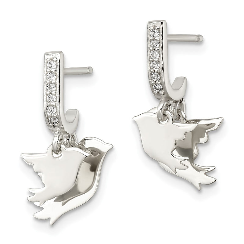 Sterling Silver Polished Cz Two Doves J-Hoop Post Earrings