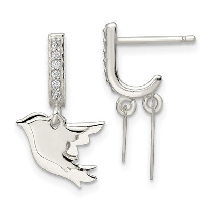 Sterling Silver Polished Cz Two Doves J-Hoop Post Earrings
