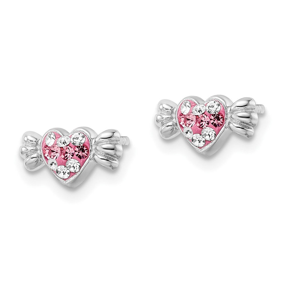 Sterling Silver Rhodium-Plated Pink Preciosa Crystal Heart Candy Earrings
