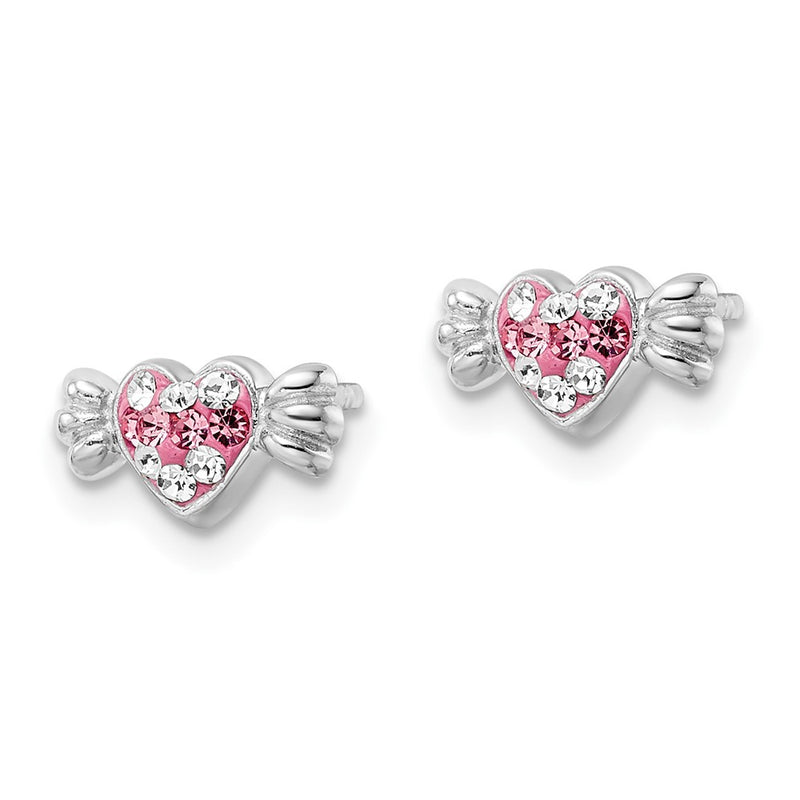 Sterling Silver Rhodium-Plated Pink Preciosa Crystal Heart Candy Earrings