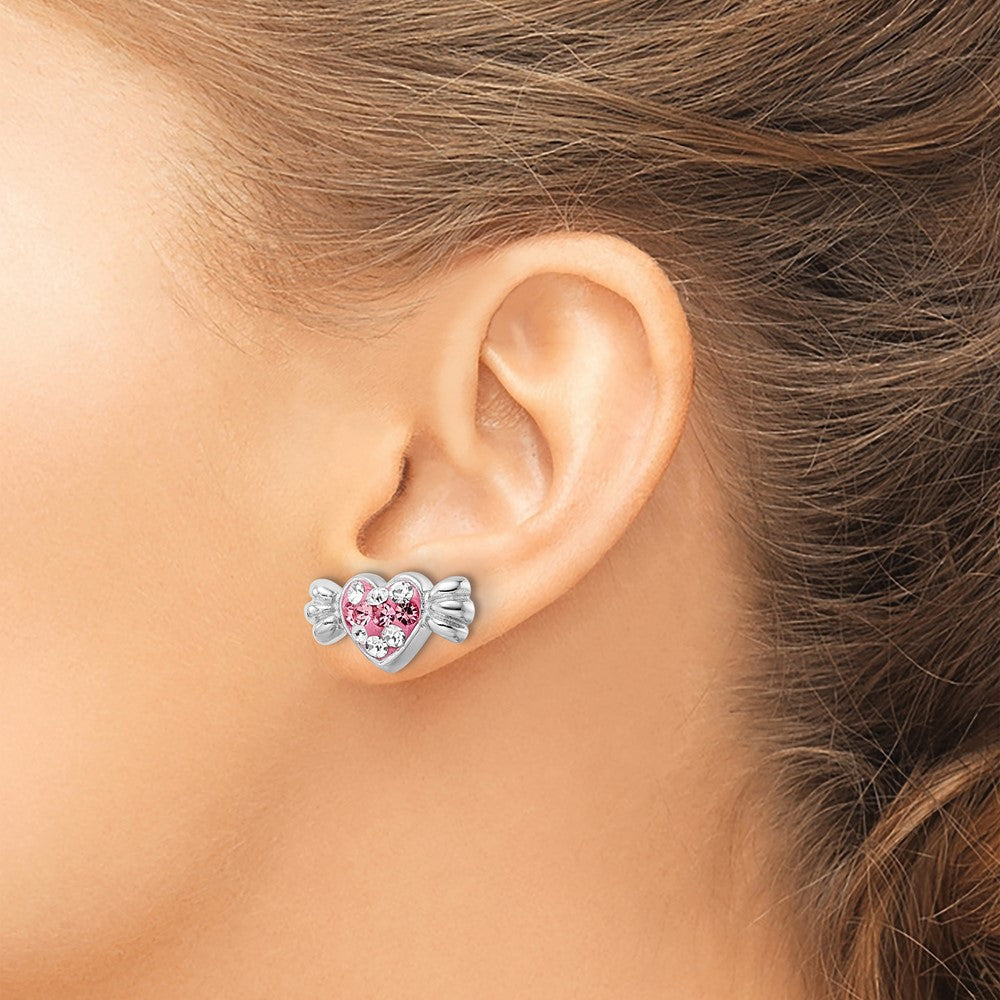 Sterling Silver Rhodium-Plated Pink Preciosa Crystal Heart Candy Earrings