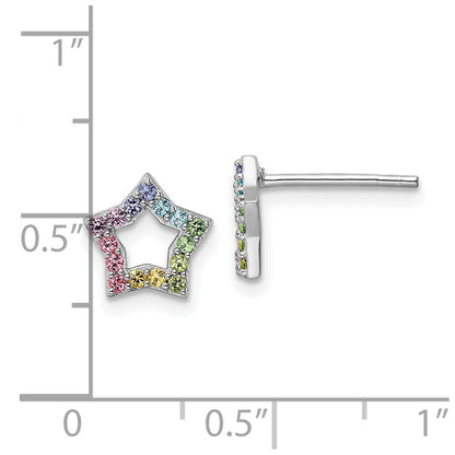 Sterling Silver Rhodium-Plated Rainbow Crystal Star Post Earrings