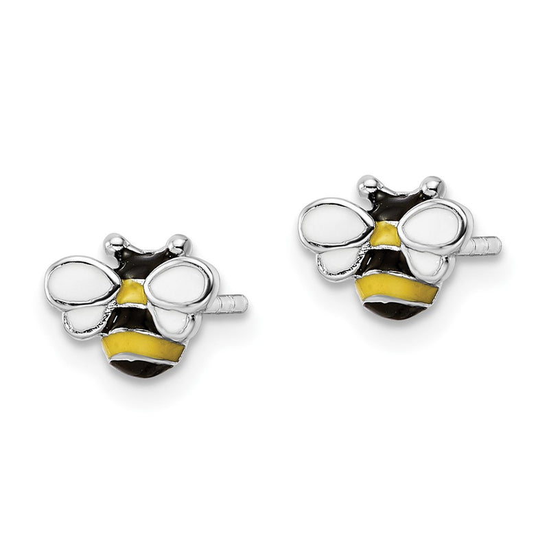 Sterling Silver Rh-Plated Enamel Bumblebee Children'S Post Earrings