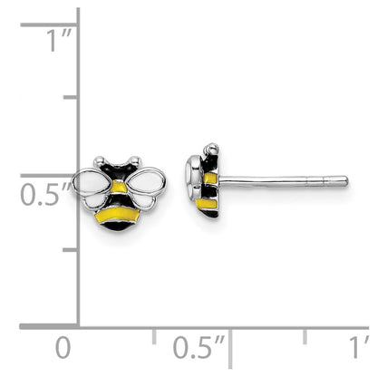 Sterling Silver Rh-Plated Enamel Bumblebee Children'S Post Earrings
