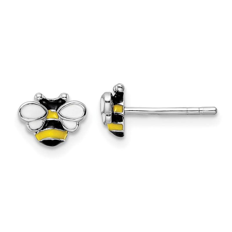 Sterling Silver Rh-Plated Enamel Bumblebee Children'S Post Earrings