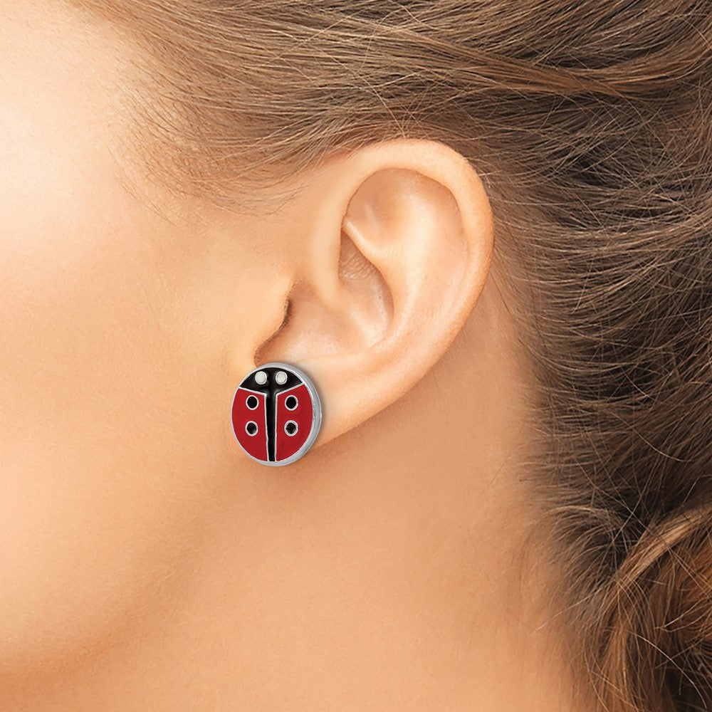 Sterling Silver Rh-Plated Enameled Ladybug Children'S Post Earrings