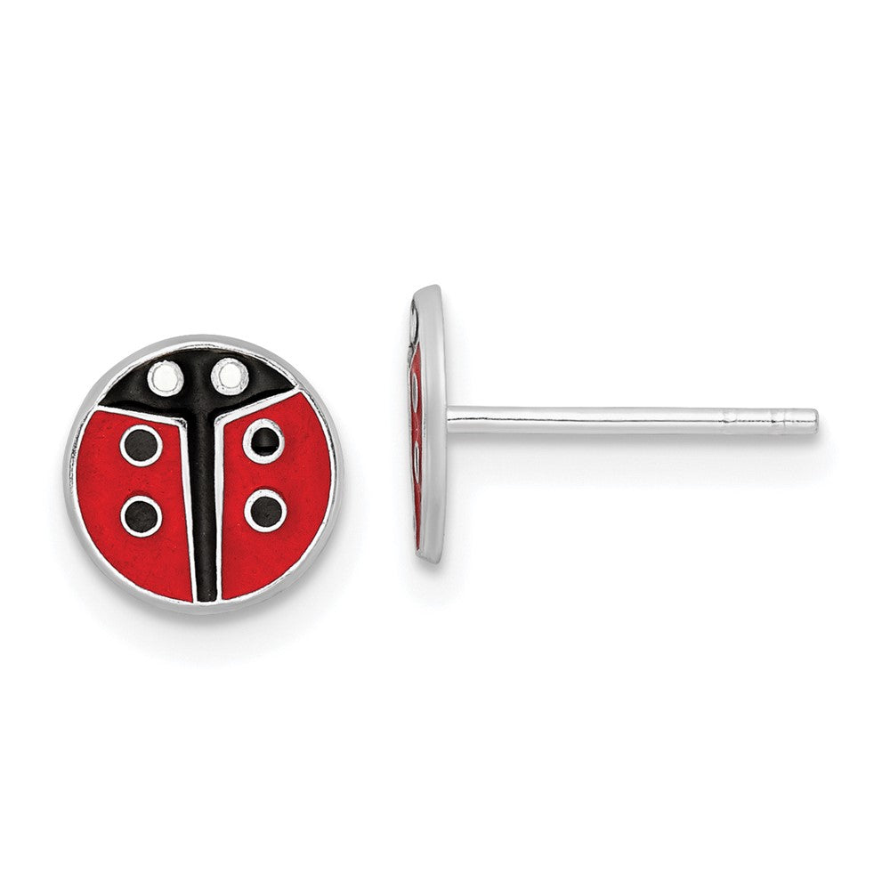 Sterling Silver Rh-Plated Enameled Ladybug Children'S Post Earrings