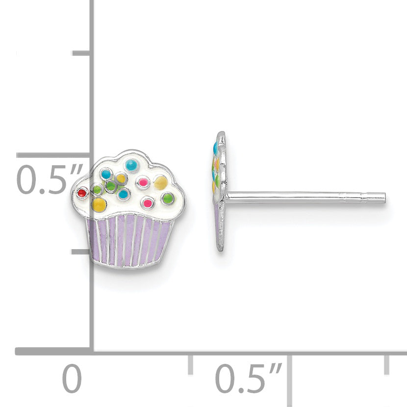 Sterling Silver Children's Enameled Cupcake Post Earrings Sterling Silver Children's Enameled Cupcake Post Earrings