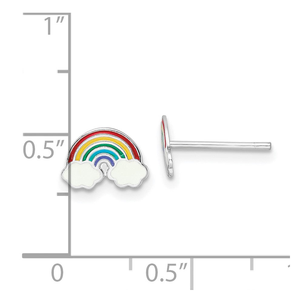 Sterling Silver Rhodium-Plated Polished & Multi-Color Enameled Rainbow Children'S Post Earrings