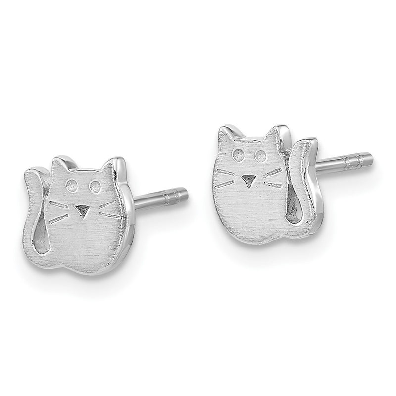 Sterling Silver Rhodium-Plated Satin Cat Children'S Post Earrings