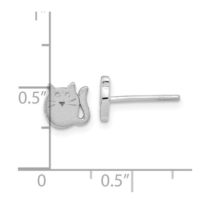 Sterling Silver Rhodium-Plated Satin Cat Children'S Post Earrings
