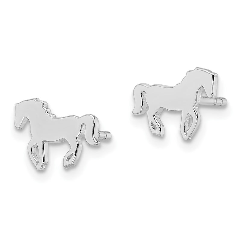 Sterling Silver Rhodium-Plated Polished Horse Children'S Post Earrings