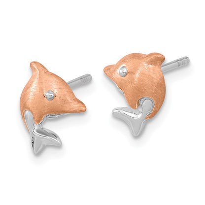 Ss/Rose Plated Sterling Silver Rh-Plated & Rose Gold-Plated Dolphin Post Earrings