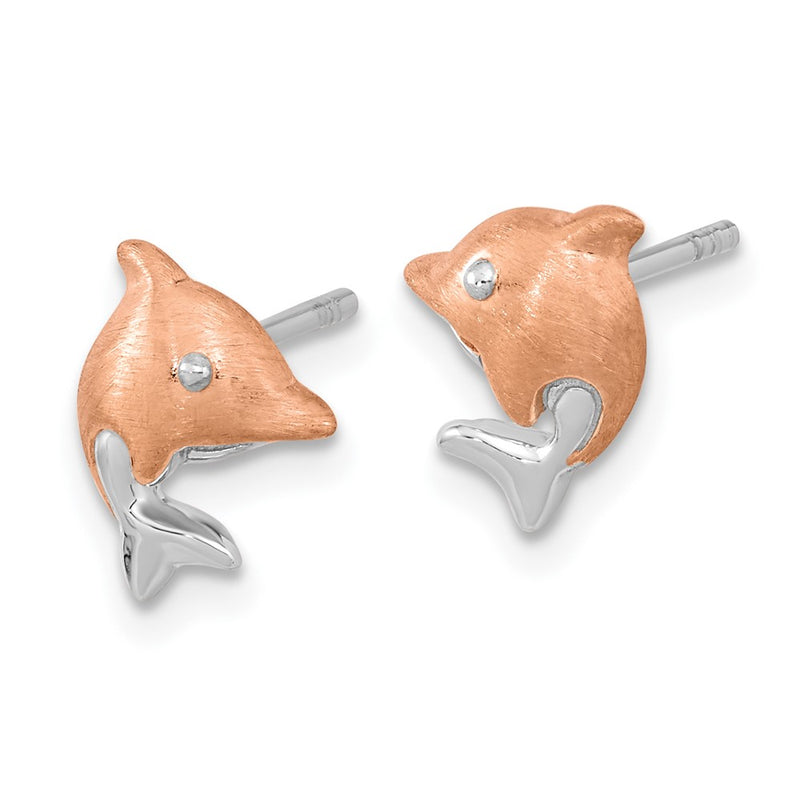 Ss/Rose Plated Sterling Silver Rh-Plated & Rose Gold-Plated Dolphin Post Earrings