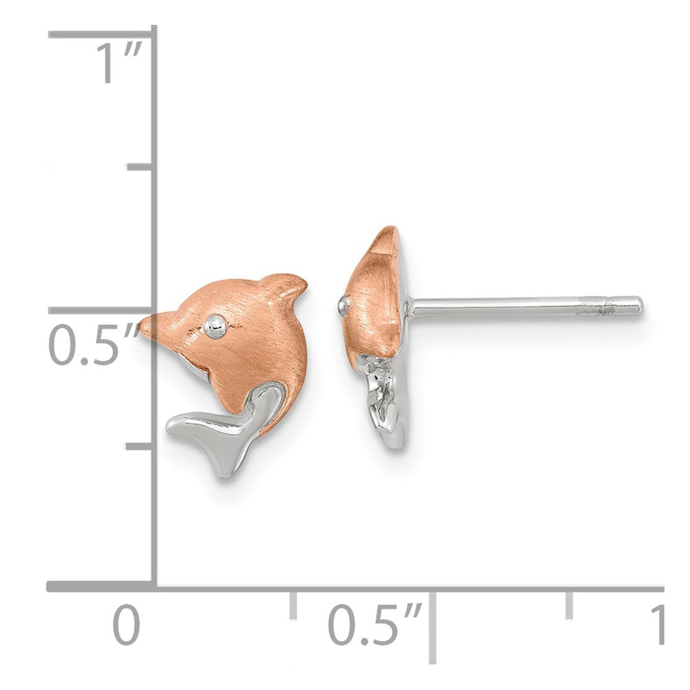 Ss/Rose Plated Sterling Silver Rh-Plated & Rose Gold-Plated Dolphin Post Earrings