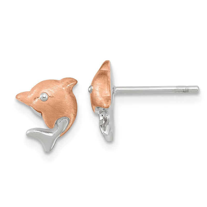 Ss/Rose Plated Sterling Silver Rh-Plated & Rose Gold-Plated Dolphin Post Earrings