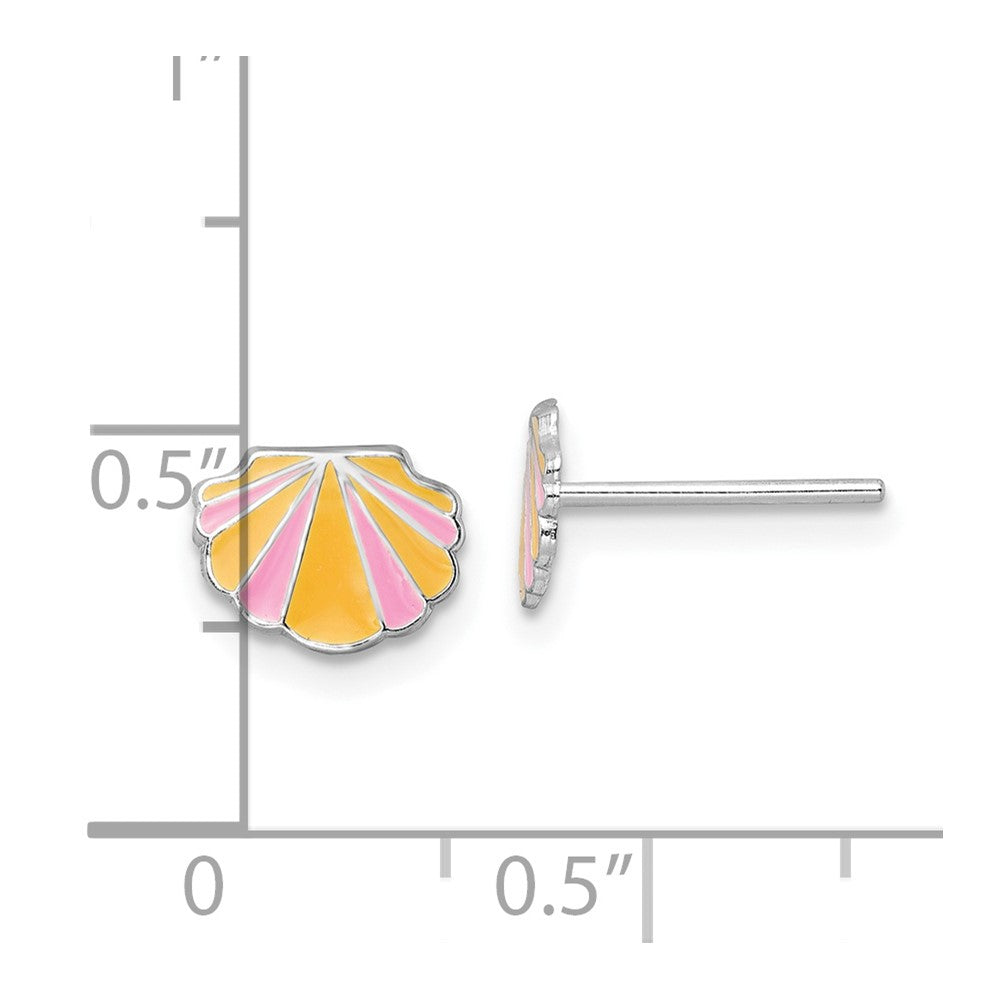 Sterling Silver Rhodium-Plated Polished Pink And Orange Enameled Shell Children'S Post Earrings