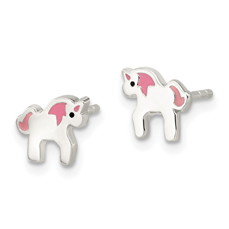 Sterling Silver Polished Multi-Color Enameled Unicorn Children'S Post Earrings