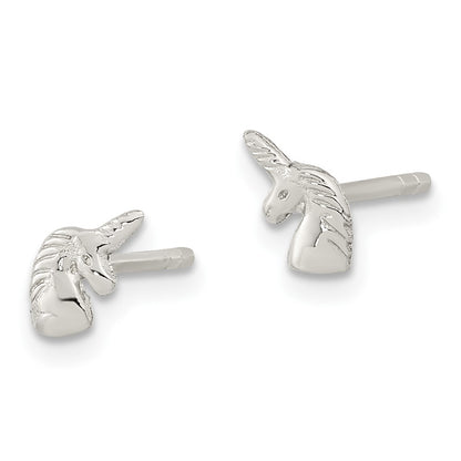 Sterling Silver Rhodium-Plated Polished Unicorn Head Post Earrings