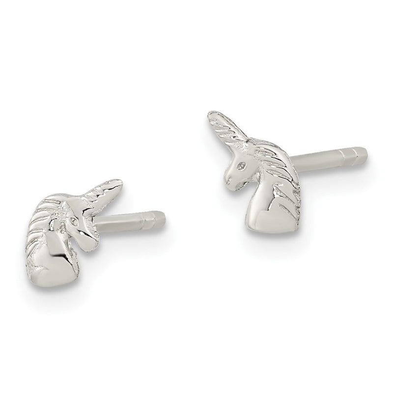 Sterling Silver Rhodium-Plated Polished Unicorn Head Post Earrings
