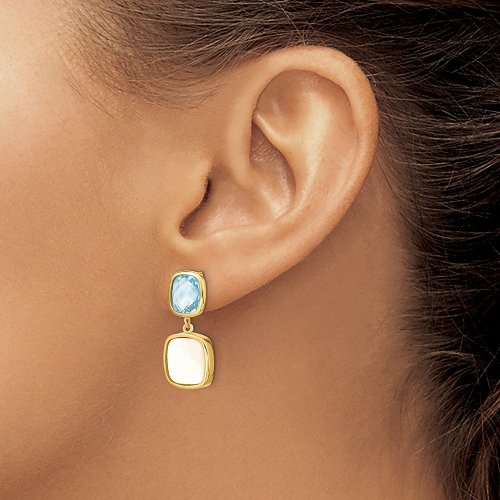 Sterling Silver Gold-Plated 3.46Bt Blue Topaz & Mop Post Dangle Earrings