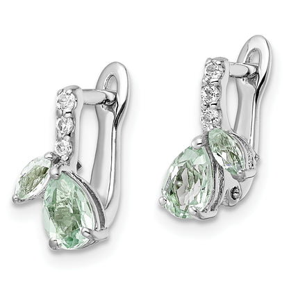 Sterling Silver Ss Rh-Plated 1.05T.W. Green Quartz/White Topaz Hinged Earrings