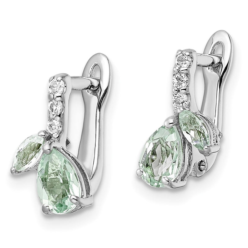 Sterling Silver Ss Rh-Plated 1.05T.W. Green Quartz/White Topaz Hinged Earrings
