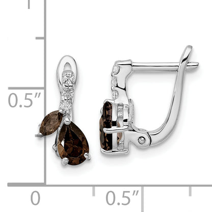 Sterling Silver Ss Rh-Plated 1.79T.W. Smoky Quartz/White Topaz Hinged Earrings