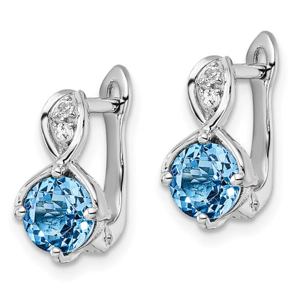 Sterling Silver Rhodium-Plated Swiss Bt/White Topaz Hinged Earrings